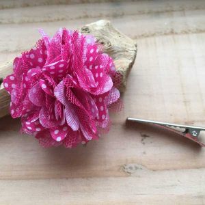 Alligator knipje met (medium) polkadot bloem van tule en satijn roze polkadot