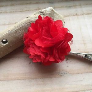 Alligator knipje met (medium) bloem van tule en satijn rood