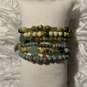 Setje armbanden (6 stuks) diverse kleuren groen met goud