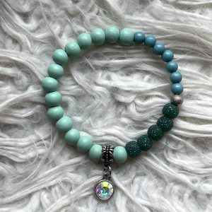Armbandje hout met acryl en hanger "turquoise"