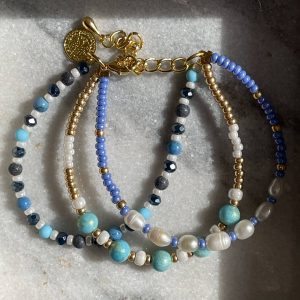 3 dubbele armband blauw/goud