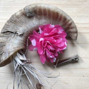Alligator knipje met (grote) bloem "roze/wit" polkadot