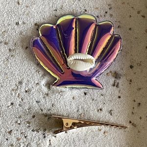 Aligatorknipje met schelp " lila" en kauri schelpje