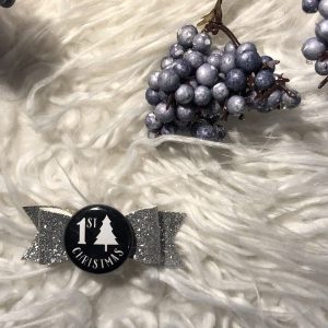 Strik van imitatieleer (mini) zilver glitter met flatback "1st Christmas"