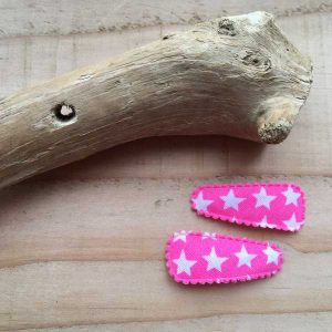 Haarknipjes 3cm roze (neon) met witte sterren