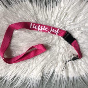 Keycord roze "Liefste Juf"