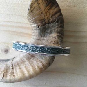 Slavenarmband (small) zilverkleurig met donkergroene glittertape