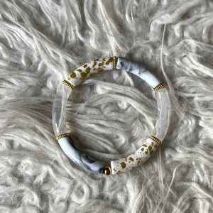 Tube armband wit, grijs, doorzichtig en goudkleurig