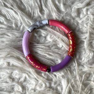 Tube armband rood, roze, paars, grijs en lila