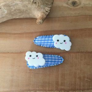 Haarknipjes blauw geruit met wolkje