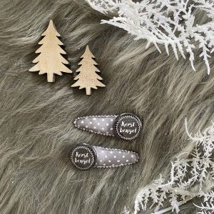 Haarknipjes 5cm grijs polkadot met flatback "kerstbengel"