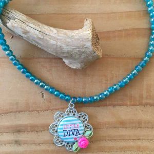 Elastische (kinder) ketting turquoise "little diva"