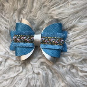 Strik van imitatieleer Ibiza style "blauw/zilver"
