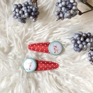 Haarknipjes 5cm rood polkadot met flatback "rendier"
