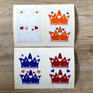 Koningsdag stickers (herbruikbaar) kroontjes rood/wit/blauw en oranje setje van 8 stuks