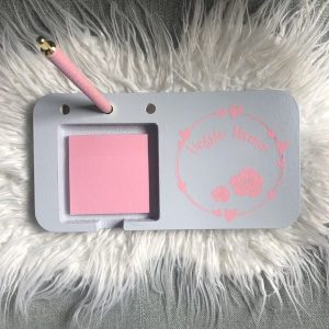 Memohouder grijs/roze "Liefste Mama" (incl. pen en memoblaadjes)