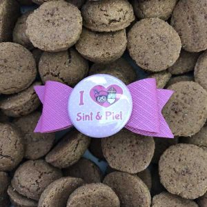 Strik van imitatieleer (mini) roze met flatback "I Love Sint & Piet"