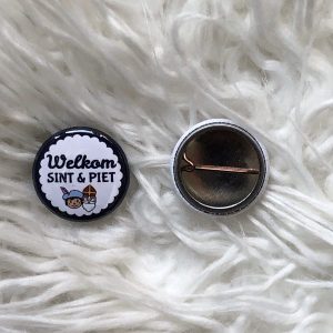 Mini button donkerblauw "Welkom Sint & Piet"