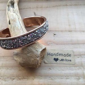 Slavenarmband (medium) rosekleurig met zilverkleurige diamondtape