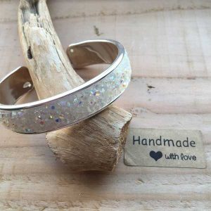 Slavenarmband (medium) zilverkleurig met witte diamondtape