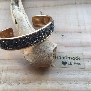 Slavenarmband (medium) goudkleurig met antracietkleurige diamondtape