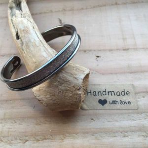 Slavenarmband (small) antracietkleurig met champagnekleurige glittertape