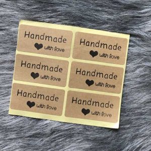 Kraft stickers "handmade with love" 6 stuks