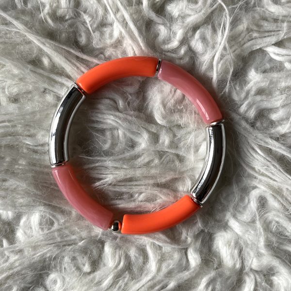 Tube armband oranje/roze (met zilverkleur) - Afbeelding 2