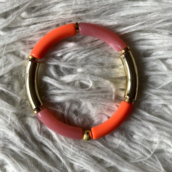 Tube armband oranje/roze (met zilverkleur) - Afbeelding 3