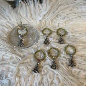 Wine charms "kerst"groen met kerstboompjes (6 stuks)