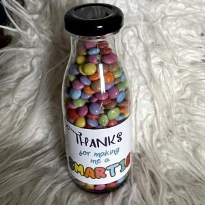 Flesje met smarties "Thanks fot making me a SMARTIE"
